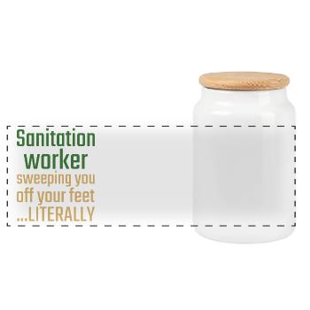 Sanitation worker Valentine's Day Sweeping you - Panoramic Cookie Jar with Wooden Lid - white - Front