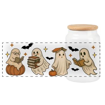 Fantômes livresques effrayants Halloween Design - Boîte à biscuits avec couvercle en bois - blanc - Devant