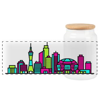 Silhouette de la ville de Fukuoka Art de la tour de Fukuoka - Boîte à biscuits avec couvercle en bois - blanc - Devant