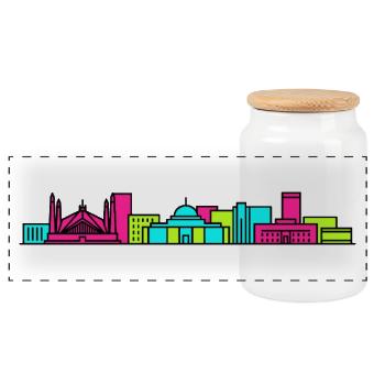 Silhouette de la ville d’Islamabad Art de la mosquée Faisal - Boîte à biscuits avec couvercle en bois - blanc - Devant