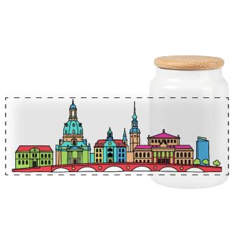 Ligne de la ville de Dresde à la Frauenkirche - Boîte à biscuits avec couvercle en bois - blanc - Devant