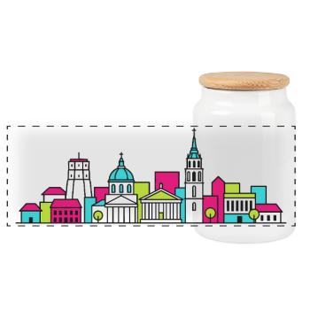 Silhouette de la tour Gediminas de la ville de Vilnius - Boîte à biscuits avec couvercle en bois - blanc - Devant