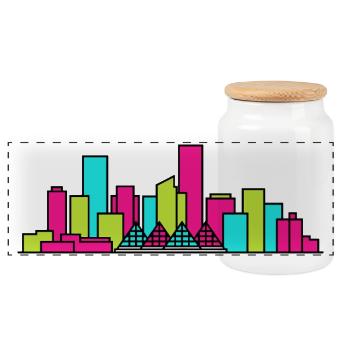 Edmonton City Skyline River Valley Line Art - Panoramic Cookie Jar with Wooden Lid - white - Front