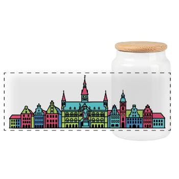Bremen City Skyline Rathaus Linienkunst - Panorama Keksdose mit Holzdeckel - Weiß - Vorne