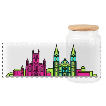 Paisley City Skyline Abbey Moderne Linienkunst - Panorama Keksdose mit Holzdeckel - Weiß - Vorne
