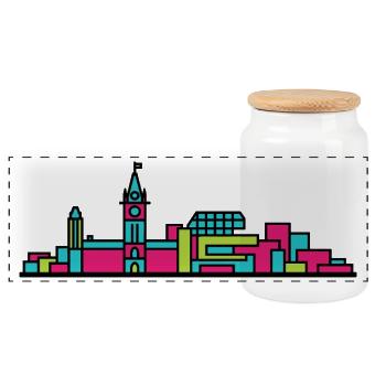 Ottawa City Skyline Parliament Hill Line Art - Panorama Keksdose mit Holzdeckel - Weiß - Vorne