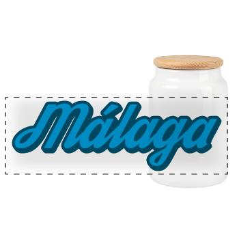 Málaga Coastal Script Blue - Panoramic Cookie Jar with Wooden Lid - white - Front
