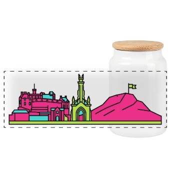 Edinburgh City Skyline Castle Moderne Linienkunst - Panorama Keksdose mit Holzdeckel - Weiß - Vorne