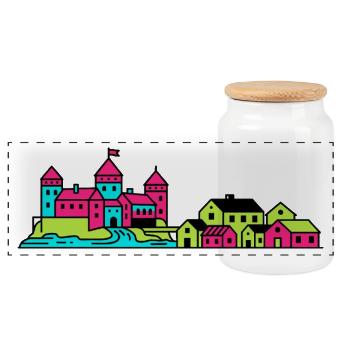 Horizon du château de la ville d’Orebro Art moderne en lignes - Boîte à biscuits avec couvercle en bois - blanc - Devant