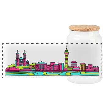 Basilique Skyline de la ville de Lyon Modern Line Art - Boîte à biscuits avec couvercle en bois - blanc - Devant