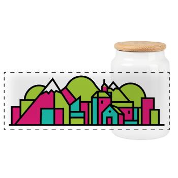 Dornbirn City Skyline Red House Moderne Linienkunst - Panorama Keksdose mit Holzdeckel - Weiß - Vorne