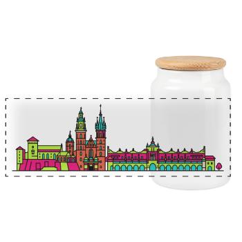 Krakow City Skyline Wawel Castle Modern Art - Panoramic Cookie Jar with Wooden Lid - white - Front