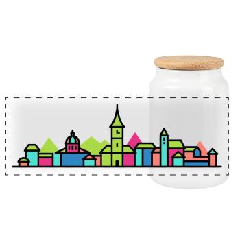 Biel Bienne City Skyline Moderne Linienkunst - Panorama Keksdose mit Holzdeckel - Weiß - Vorne