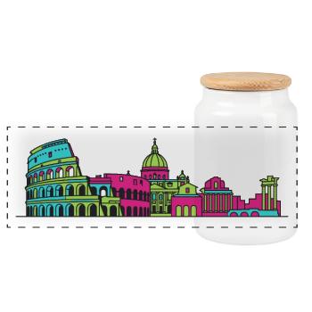 Rome City Skyline Colosseum Modern Line Art - Panoramic Cookie Jar with Wooden Lid - white - Front