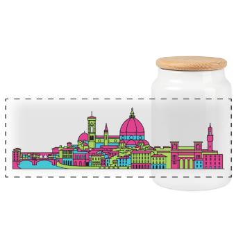 Florence City Skyline Duomo Moderne Linienkunst - Panorama Keksdose mit Holzdeckel - Weiß - Vorne