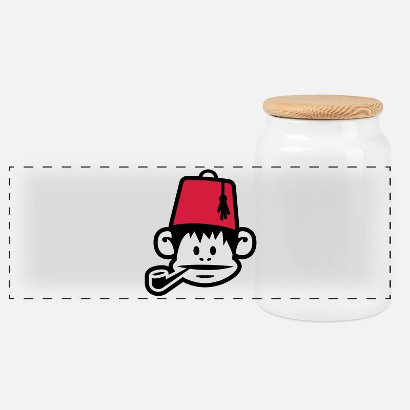 monkey fez ape primat affe pipe smoker - Boîte à biscuits avec couvercle en bois - blanc