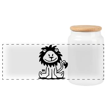Lion - Panoramic Cookie Jar with Wooden Lid - white - Front
