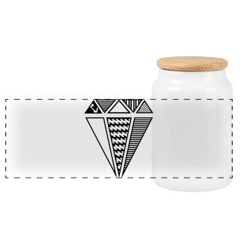 Diamant mit Muster - Panorama Keksdose mit Holzdeckel - Weiß - Vorne
