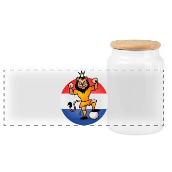Orange Lion Scores! Full Color Design - Panoramic Cookie Jar with Wooden Lid - white - Front