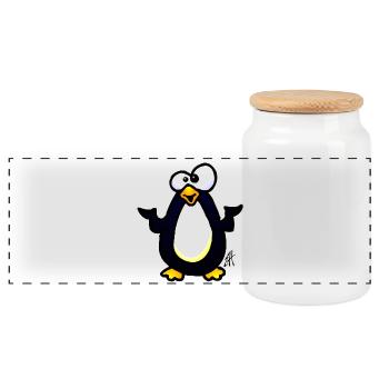 Whimsical Penguin Cartoon Design - Panoramic Cookie Jar with Wooden Lid - white - Front