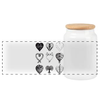 Heart shaped drawings (Black) - Panoramic Cookie Jar with Wooden Lid - white - Front