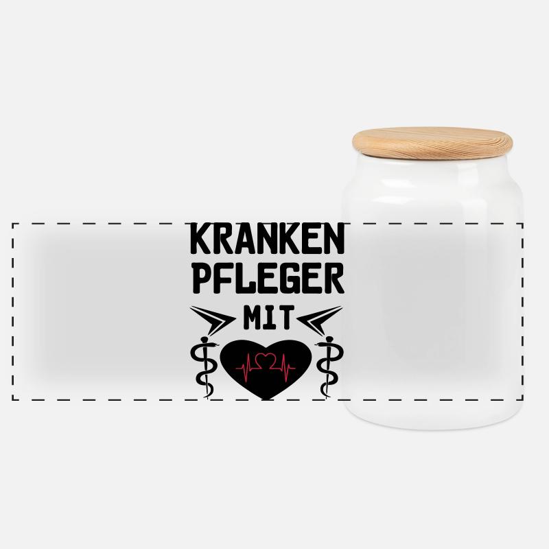 Krankenpfleger mit Herz Geschenk - Panorama Keksdose mit Holzdeckel - Weiß