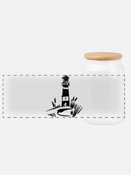 Leuchtturm Design klassisch - Panorama Keksdose mit Holzdeckel - Weiß