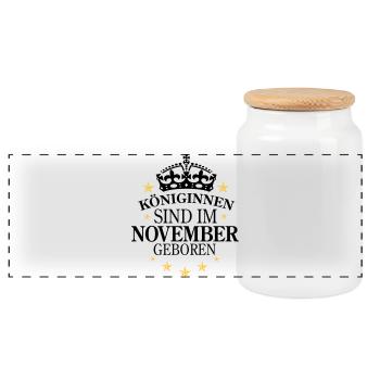 Königinnen November - Panorama Keksdose mit Holzdeckel - Weiß - Vorne