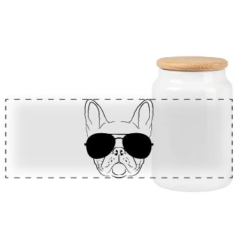französische Bulldogge - Panorama Keksdose mit Holzdeckel - Weiß - Vorne