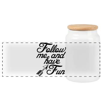 Follow me for fun Sprüche, Party, Geschenk - Panorama Keksdose mit Holzdeckel - Weiß - Vorne