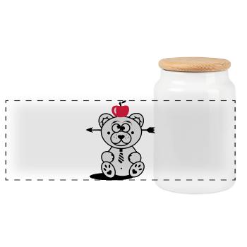 Bear with apple on his head and arrow through his - Panoramic Cookie Jar with Wooden Lid - white - Front