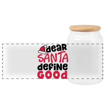 Liebe Sankt definiert gutes - lustiges Weihnachtszitat - Panorama Keksdose mit Holzdeckel - Weiß - Vorne