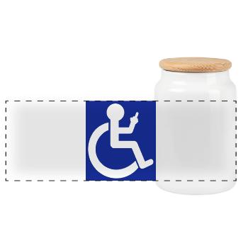 Symbole du fauteuil roulant avec le majeur # - Boîte à biscuits avec couvercle en bois - blanc - Devant
