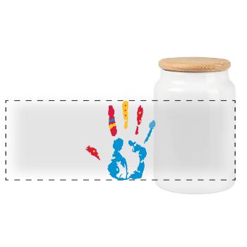 Une empreinte de la main coloré avec diverses - Boîte à biscuits avec couvercle en bois - blanc - Devant