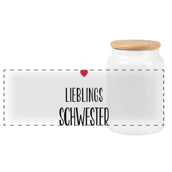 Schwester Lieblingsschwester Herz Geschenk - Panorama Keksdose mit Holzdeckel - Weiß - Vorne