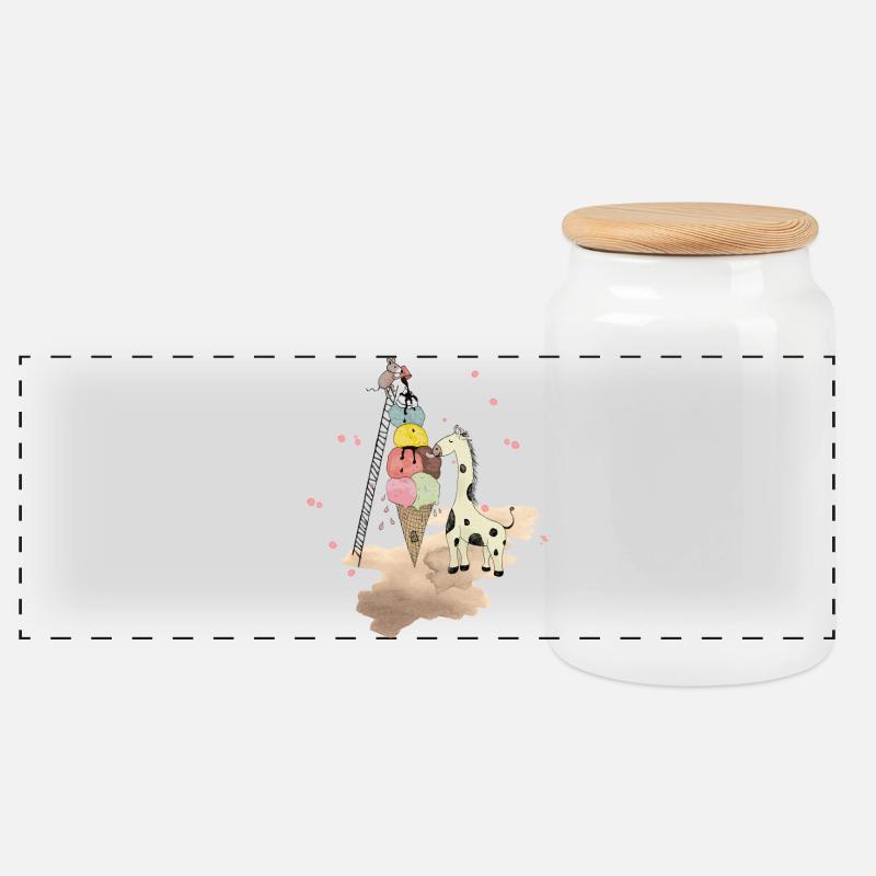 Wildlife Icecream - Panoramic Cookie Jar with Wooden Lid - white