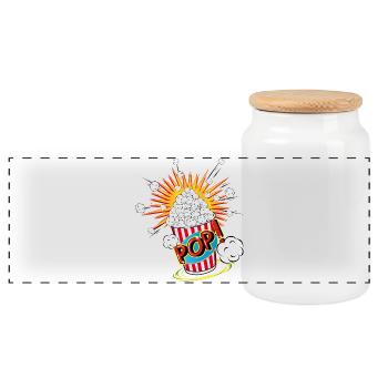 Popcorn in pop art style - Panoramic Cookie Jar with Wooden Lid - white - Front