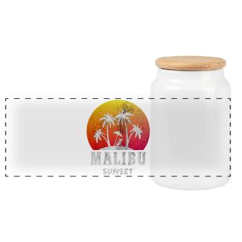 Malibu Sunset / Kalifornien / Retro / Geschenk - Panorama Keksdose mit Holzdeckel - Weiß - Vorne