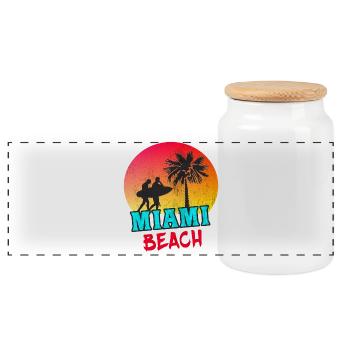 Miami Beach / Retro / Gift / USA - Panoramic Cookie Jar with Wooden Lid - white - Front