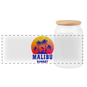 Malibu Sunset / Kalifornien / Geschenk / Retro - Panorama Keksdose mit Holzdeckel - Weiß - Vorne