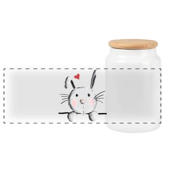 Rabbit with heart - rabbit - bunny - mucki - rabbit - Panoramic Cookie Jar with Wooden Lid - white - Front