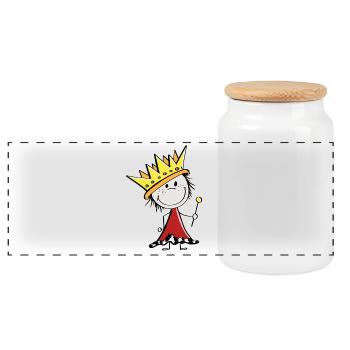 Sweet little king - kings - stick figures - Panoramic Cookie Jar with Wooden Lid - white - Front