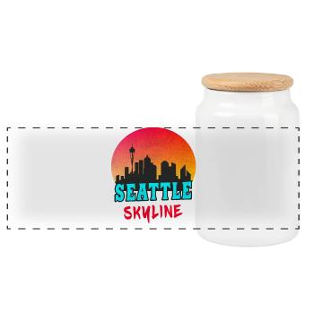 Seattle skyline at sunset/gift - Panoramic Cookie Jar with Wooden Lid - white - Front