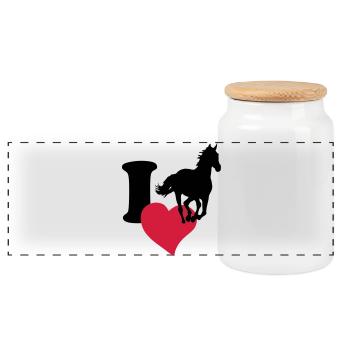 I love horses - J'adore les chevaux - Boîte à biscuits avec couvercle en bois - blanc - Devant