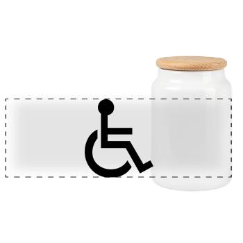 Disabled Wheelchair Symbol - Panoramic Cookie Jar with Wooden Lid - white - Front