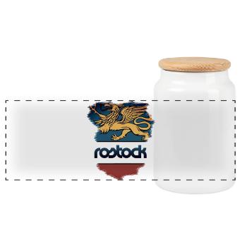 Rostock Coat of Arms - Panoramic Cookie Jar with Wooden Lid - white - Front