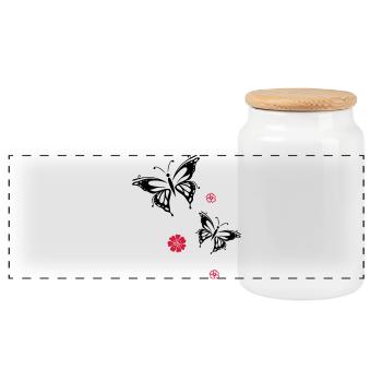 Schmetterlinge Blumen Blüten Insekten Sommer - Panorama Keksdose mit Holzdeckel - Weiß - Vorne