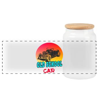 Old School Car / Cadeau voiture old tuning - Boîte à biscuits avec couvercle en bois - blanc - Devant