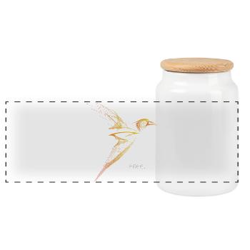 Free Line Art Vogel Minimalistisches Design - Panorama Keksdose mit Holzdeckel - Weiß - Vorne