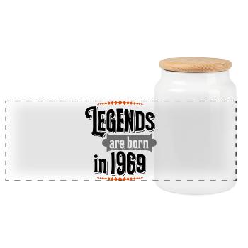 né en 1969 - Boîte à biscuits avec couvercle en bois - blanc - Devant